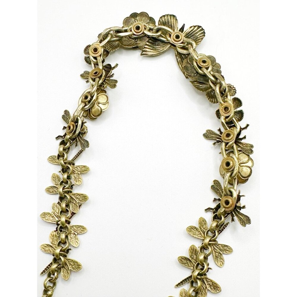 Butterfly, Bees, Dragonflies Floral Goldtone Jeweled Choker Necklace 15.5” - Picture 4 of 8